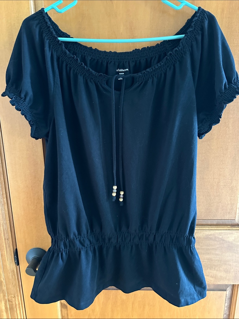 croft & barrow Black Smocked Waist Peplum Top with Tie
